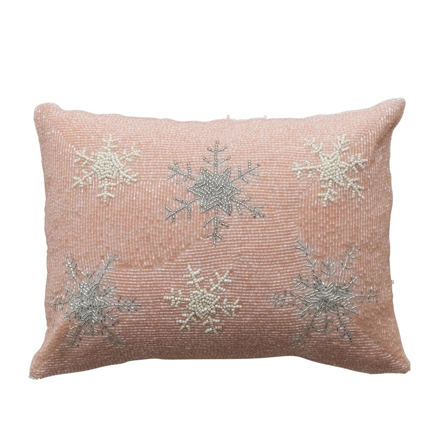 Cotton Beaded Snowflakes Lumbar Pillow