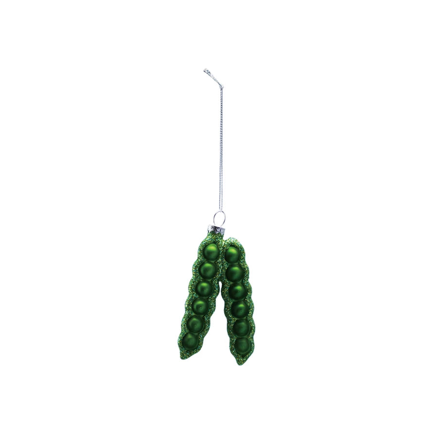 Glass Pea Pod With Glitter Ornament