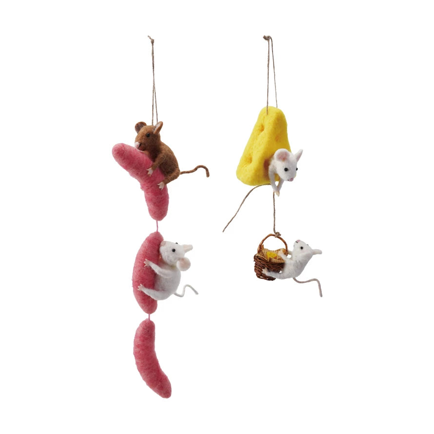 Felt Mice With Food Ornament