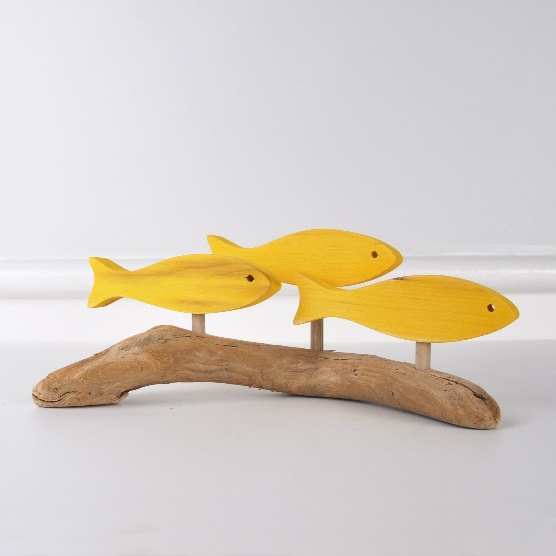 Jerry Walsh - 3 Fish Driftwood Sculpture - Yellow