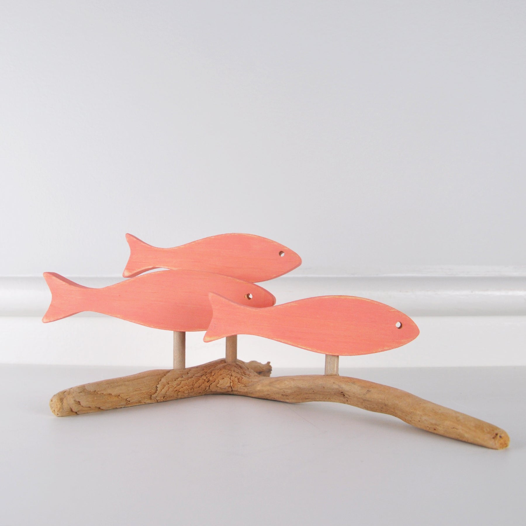 Jerry Walsh - 3 Fish Driftwood Sculpture - Coral