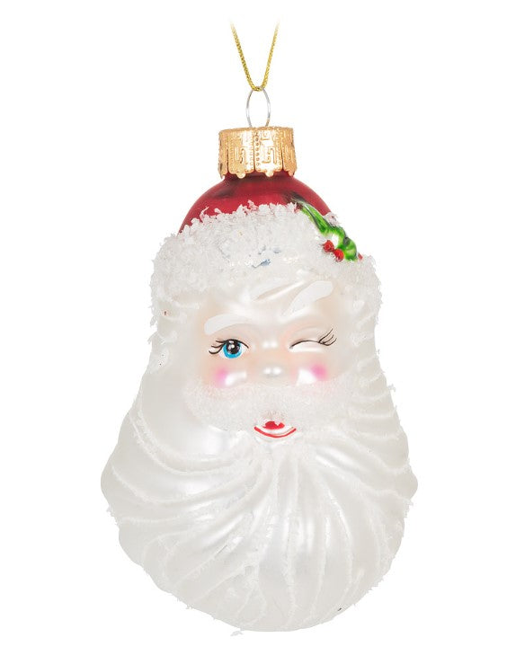 Winking Santa Glass Ornament