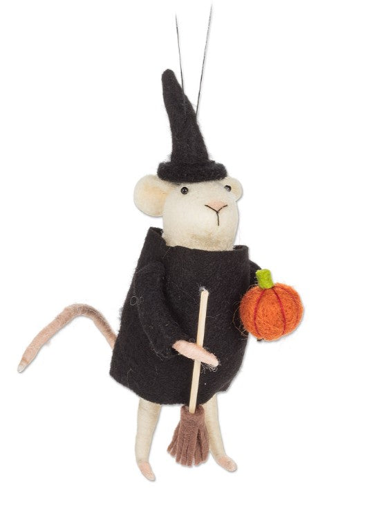 Felt Witch Mouse & Pumpkin Ornament