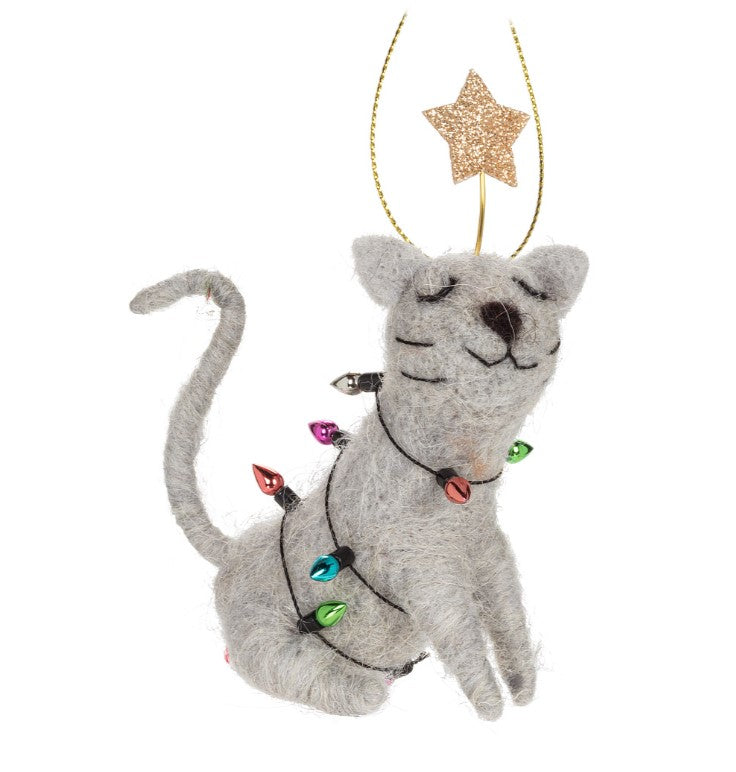 Kitty With Lights Felt Ornament