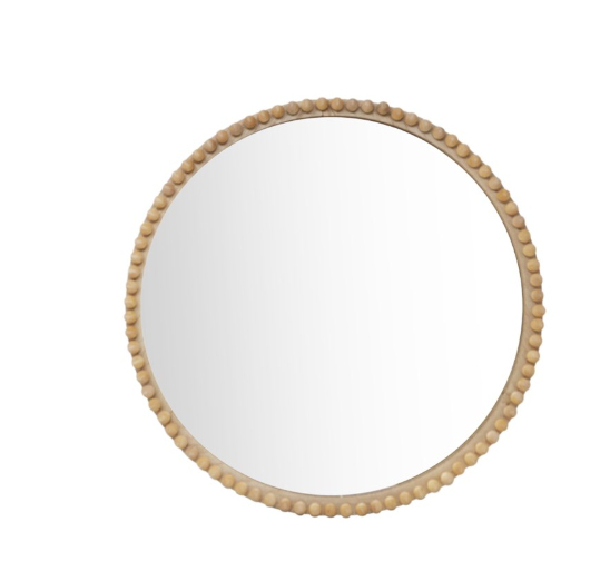 Round Wooden Beaded Mirror