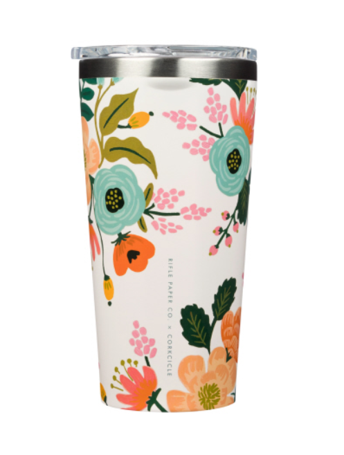 Glossy Cream Lively Floral Tumbler - 16oz