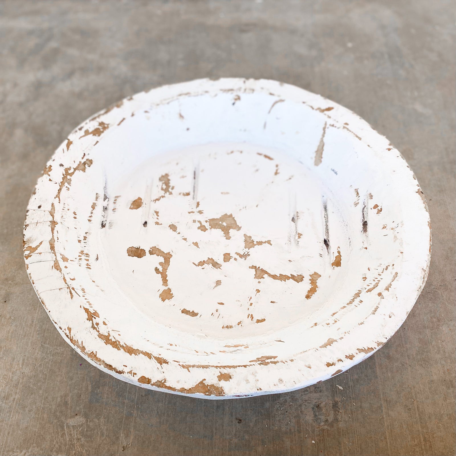 Hand-Carved Round Wooden Bowl