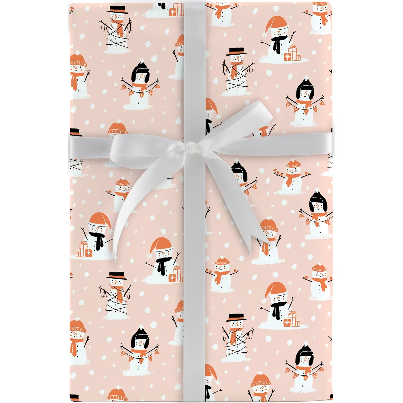 Coal and Coral Snowmen Gift Wrap