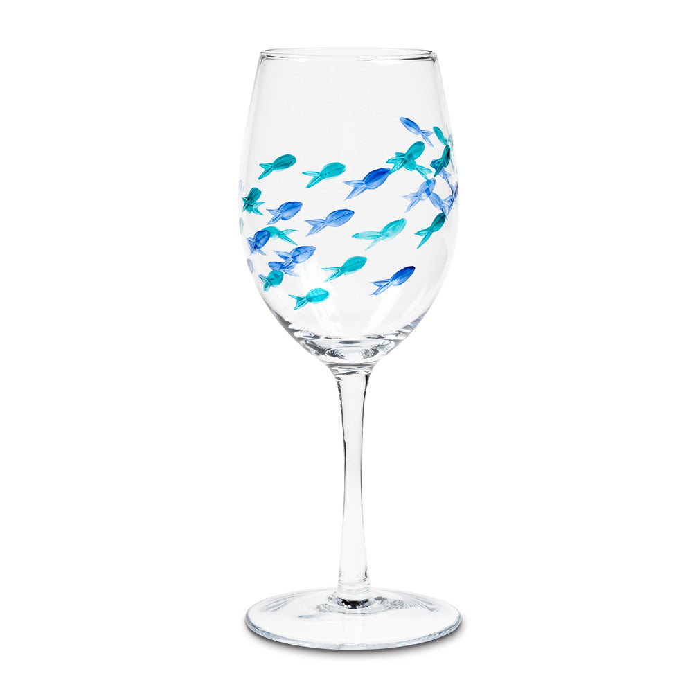 Hand-Etched Fishes Wine Glass